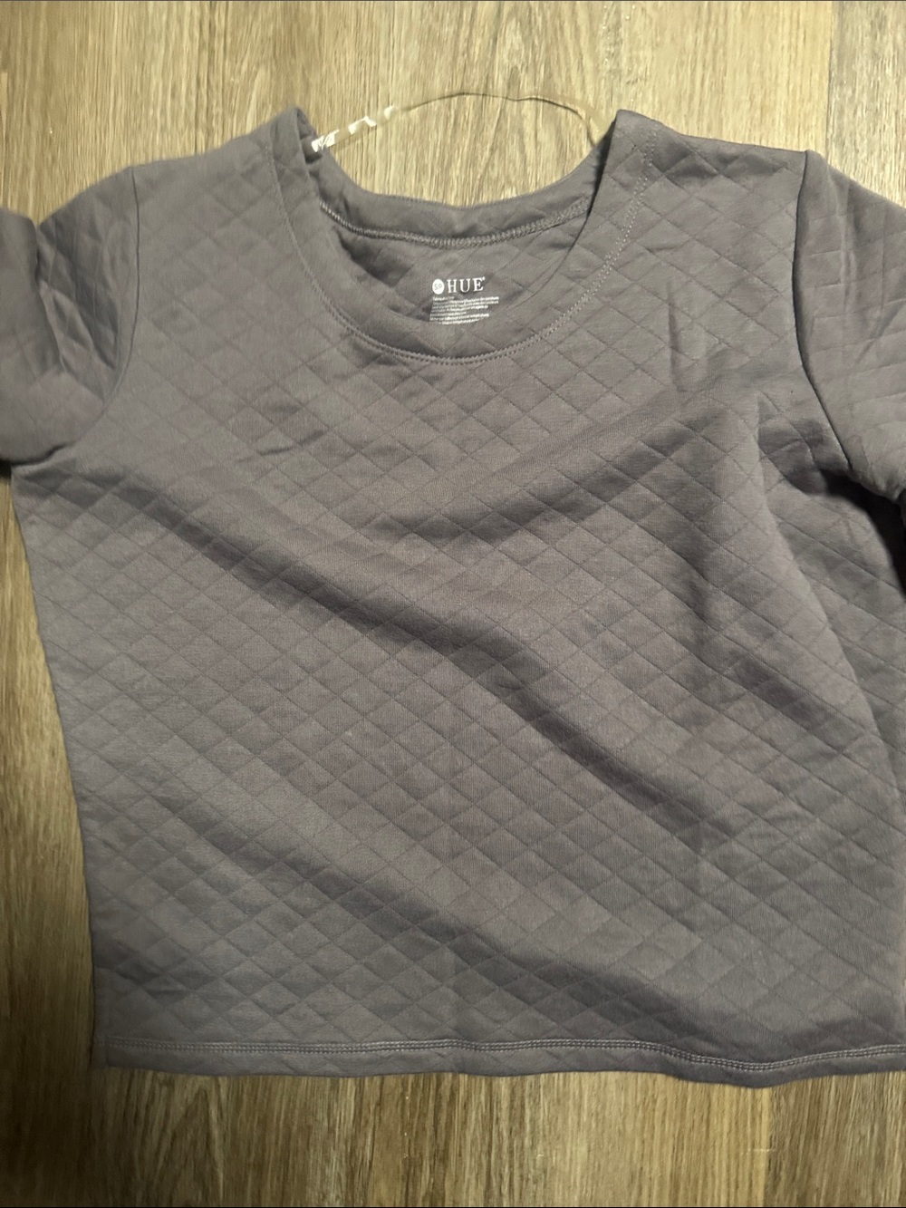 HUE Quilted Short Sleeve Top - Heather Gray
